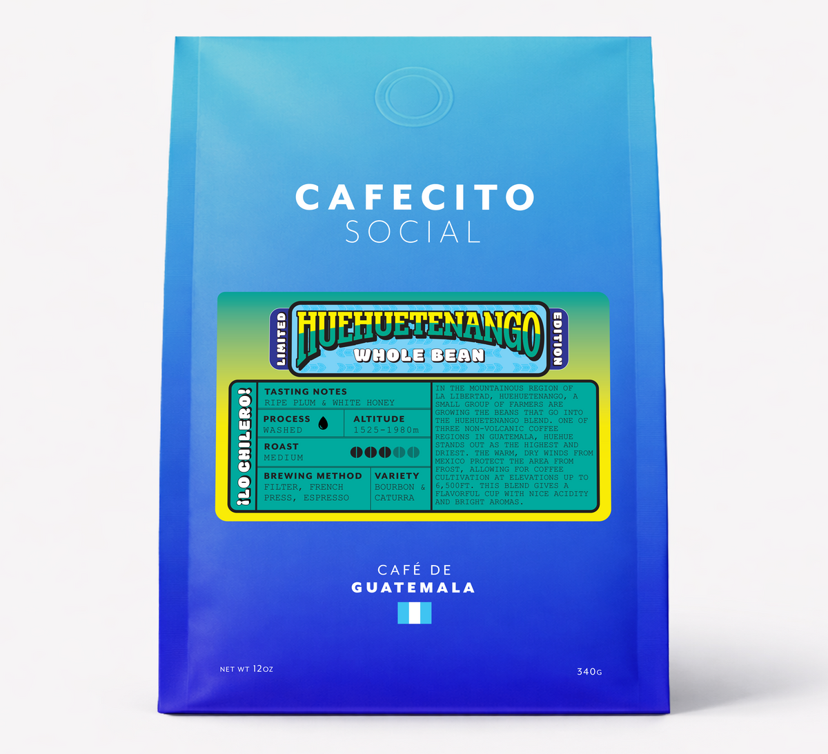 Cafecito Social Huehuetenango 12 oz bag, a past limited edition Guatemalan coffee